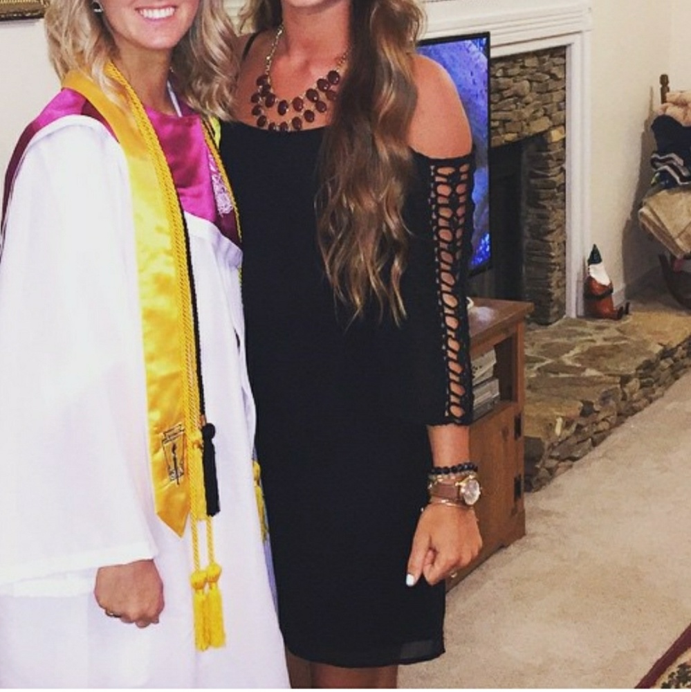 Boutique off the shoulder black lace dress sz S